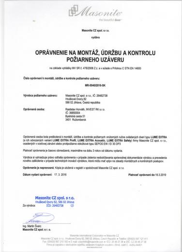 oprávnenie na montáž a kontrolu požiarnych uzáverov.